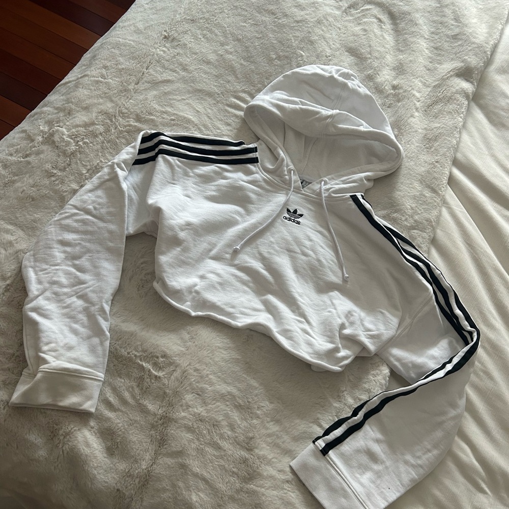 Adidas White Hoodie with Black Stripes
